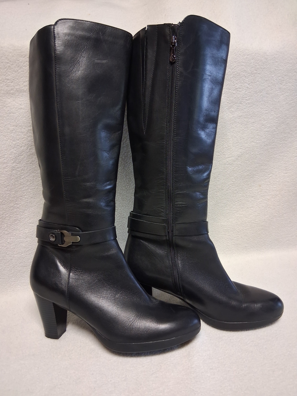 Blondo Black Leather Knee Boots with Decorative Strap